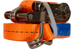 Set van vier UNITRAILER 10m/25mm/1t oranje transportbanden met spaninrichting