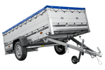 Enkelassige aanhanger met aluminium zijwanden 264x125 Unitrailer Garden 264 KIPP ALU met BIS-zijwanden, H-0 frame en blauwe afdekking
