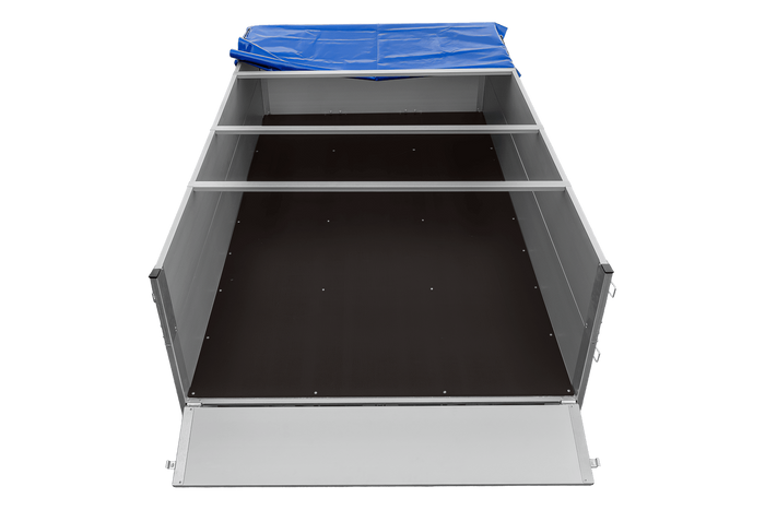 Enkelassige aanhanger met aluminium zijwanden 264x150 Unitrailer Garden 265 KIPP ALU met BIS-zijwanden, H-0 frame en blauwe afdekking