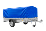 Enkelassige aanhanger op veren 264x150 UNITRAILER GARDEN 265/R KIPP met H-800 frame en blauwe afdekking