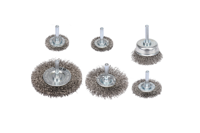 Set van zes YATO YT-47593 roestvrijstalen borstels met schacht voor boormachine