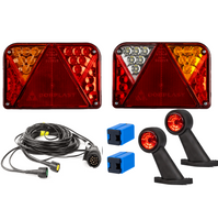 Verlichtingsset: DOBPLAST DPT35 LED-achterlichten + FRISTOM FT-009 LED-zijmarkeringslichten + MANTES 4,5 m 7-pins kabelboom