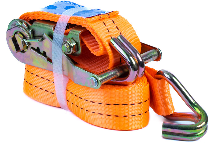 Set van vier UNITRAILER 4m/25mm/1t oranje transportbanden met spaninrichting