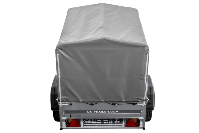 Enkelassige aanhanger 150x106 UNITRAILER GARDEN 150 KIPP met H-800 frame en grijze afdekking