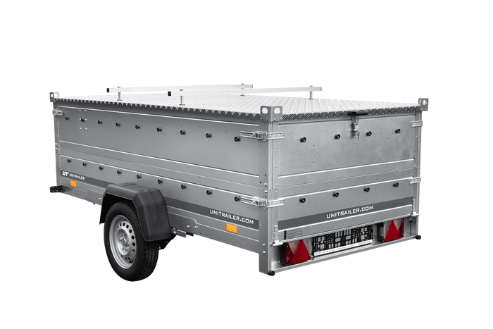 Enkelassige aanhangwagen op veren 264x125 UNITRAILER GARDEN 264/R KIPP met BIS zijwanden en aluminium afdekplaat