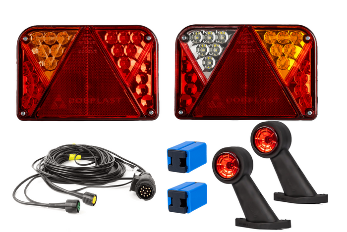 Verlichtingsset: DOBPLAST DPT35 LED-achterlichten + FRISTOM FT-009 LED-zijmarkeringslichten + MANTES 4,5 m 7-pins kabelboom