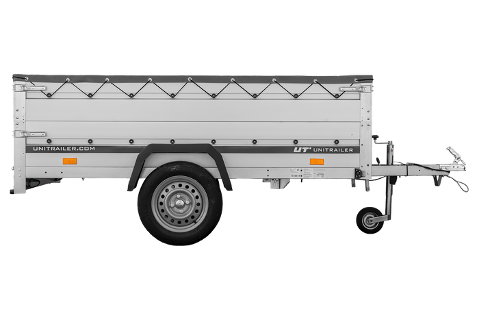 Enkelassige aanhanger met aluminium zijwanden 230x125 Unitrailer Garden 230 KIPP ALU met BIS-zijwanden, H-0 frame en grijze afdekking