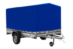 Autoaanhanger met aluminium zijwanden 264x150 Unitrailer Garden 265 KIPP ALU met H-1100 frame en blauwe afdekking