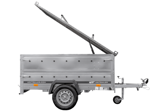 Lichte aanhangwagen op veren 200x125 UNITRAILER GARDEN 201/R KIPP met BIS zijwanden en aluminium deksel