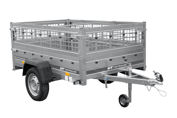 Enkelassige aanhanger 200x125 UNITRAILER GARDEN 201 KIPP met zijwanden van gaas