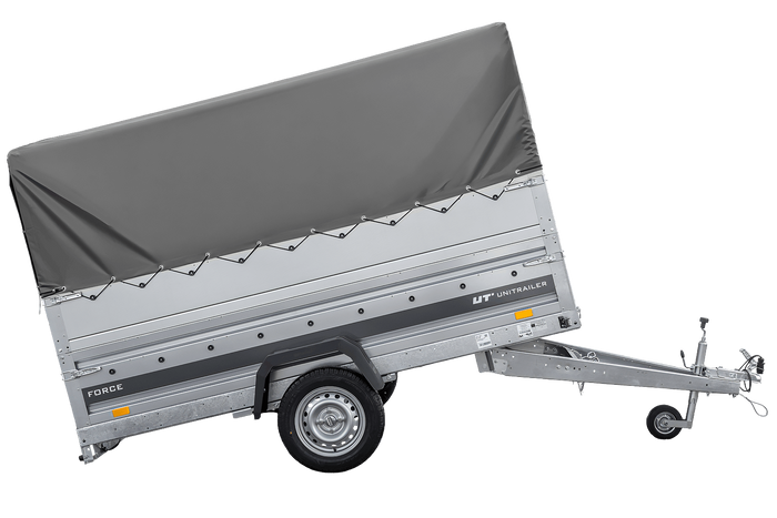 Lichte aanhanger op veren 264x125 UNITRAILER FORCE 264/R KIPP met BIS-zijwanden, H-800 frame en grijze afdekking