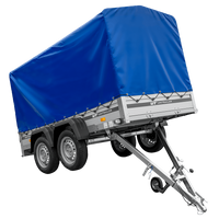 Tweeassige aanhanger met aluminium zijwanden 264x125 Unitrailer Garden 264/2 KIPP ALU met frame H-1100 en blauwe afdekking