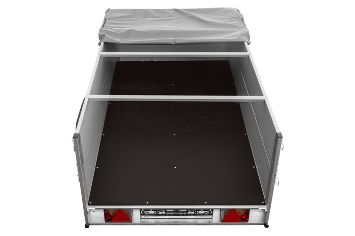 Enkelassige aanhanger met aluminium zijwanden 230x125 Unitrailer Garden 230 KIPP ALU met BIS-zijwanden, H-0 frame en grijze afdekking