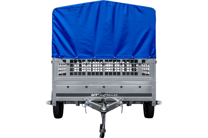 Autoaanhanger op veren 264x150 UNITRAILER GARDEN 265/R KIPP met gaaswanden, H-800 frame en blauwe hoes