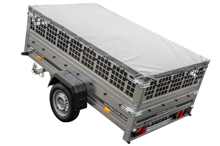 Autoaanhanger 230x125 UNITRAILER GARDEN 230 KIPP met gaaswanden en grijze afdekking