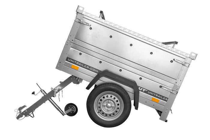 Enkelassige aanhanger 150x106 UNITRAILER GARDEN 150 KIPP met BIS-zijwanden en aluminium afdekking