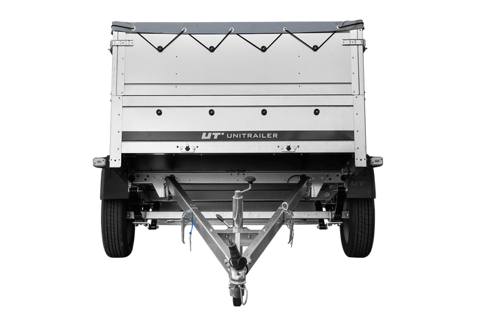 Lichte aanhangwagen op veren 200x125 UNITRAILER GARDEN 201/R KIPP met BIS zijwanden, H-0 frame en grijs zeil