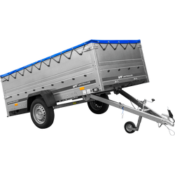 Enkelassige aanhangwagen op veren 264x125 UNITRAILER GARDEN 264/R KIPP met BIS zijwanden, H-0 frame en blauw dekzeil