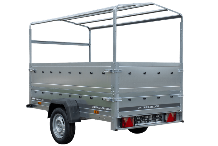 Autoaanhanger 230x125 UNITRAILER GARDEN 230 KIPP met BIS-zijwanden, H-800 frame en grijze afdekking