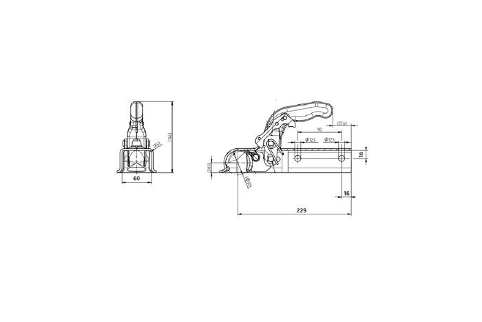 KNOTT KQ14-B kogelkoppeling voor een aanhanger van 1400 kg met een vierkante dissel van 60 mm.