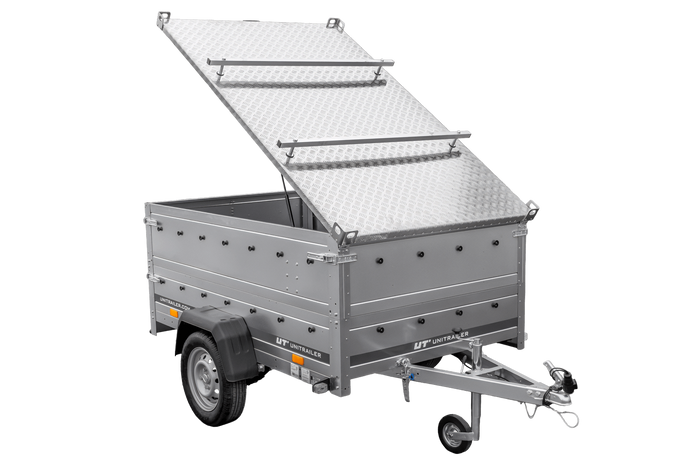 Lichte aanhangwagen op veren 200x125 UNITRAILER GARDEN 201/R KIPP met BIS zijwanden en aluminium deksel