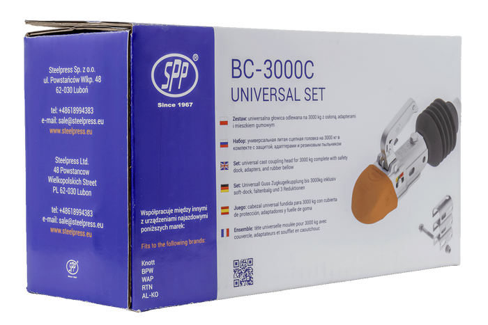 STEELPRESS BC-3000C-00-00+Z3 kogelkoppeling voor 3000kg aanhangwagen met 35-50mm buisdissel, gietijzer