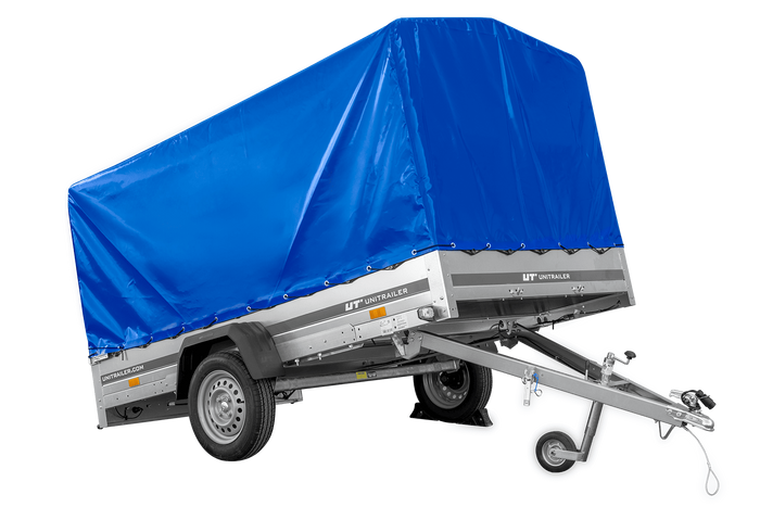 Eenassige aanhangwagen 264x150 UNITRAILER GARDEN 265 KIPP met H-1100 frame en blauwe huif