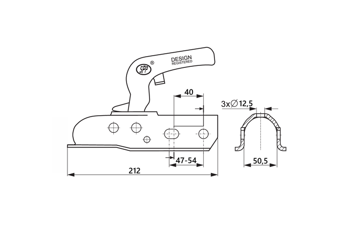 STEELPRESS ZSK-1700D kogelkoppeling voor aanhanger van 1700 kg met 50 mm buisvormige dissel.