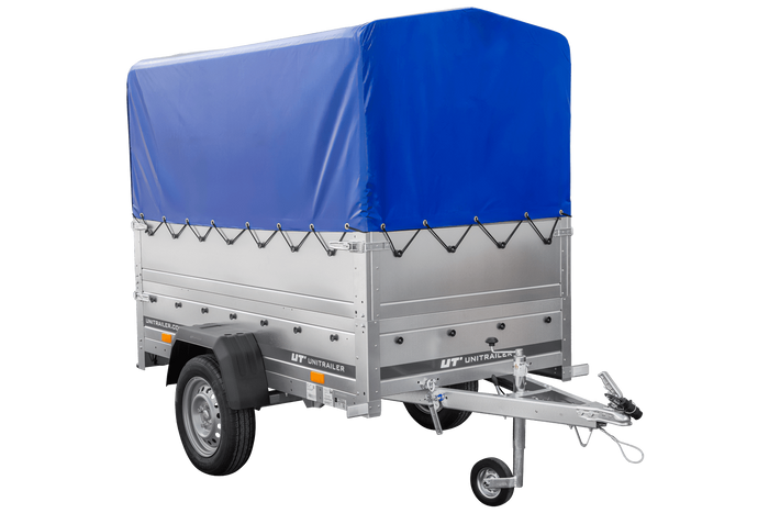 Autoaanhanger 200x106 UNITRAILER GARDEN 200 KIPP met BIS-zijwanden, H-800 frame en blauwe afdekking