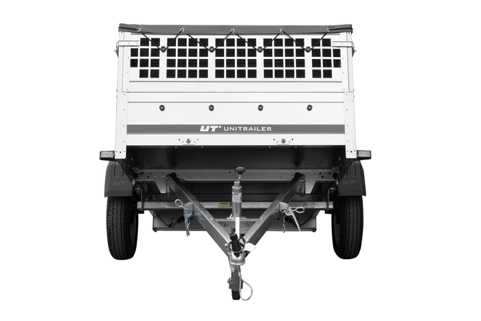 Autoaanhanger 200x125 UNITRAILER GARDEN 201 KIPP met gaaswanden, H-0 frame en grijze afdekking