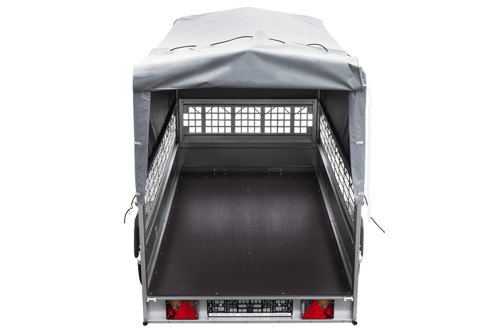 Autoaanhanger 264x125 UNITRAILER GARDEN 264 KIPP met gaaswanden, H-800 frame en grijze kap