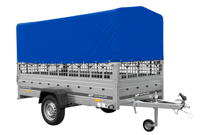 Lichte aanhangwagen 264x125 UNITRAILER GARDEN 264 KIPP met gaaswanden, H-800 frame en blauwe kap