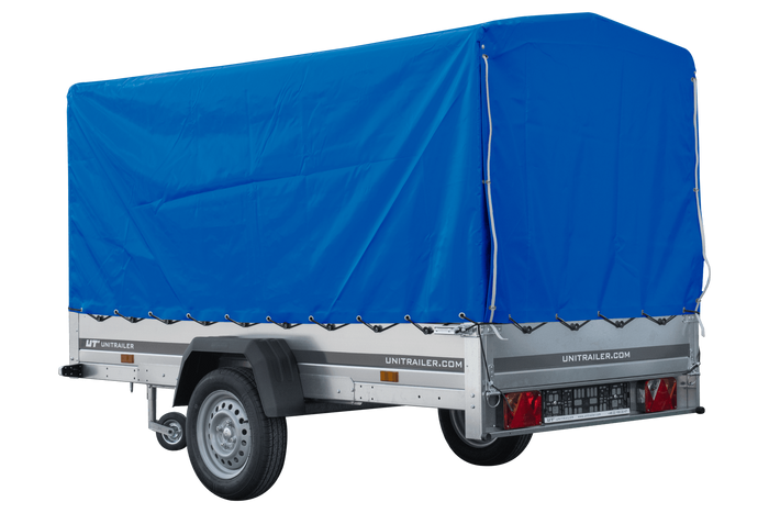 Autoaanhanger 264x125 UNITRAILER GARDEN 264 KIPP met H-1100 frame en blauwe hoes
