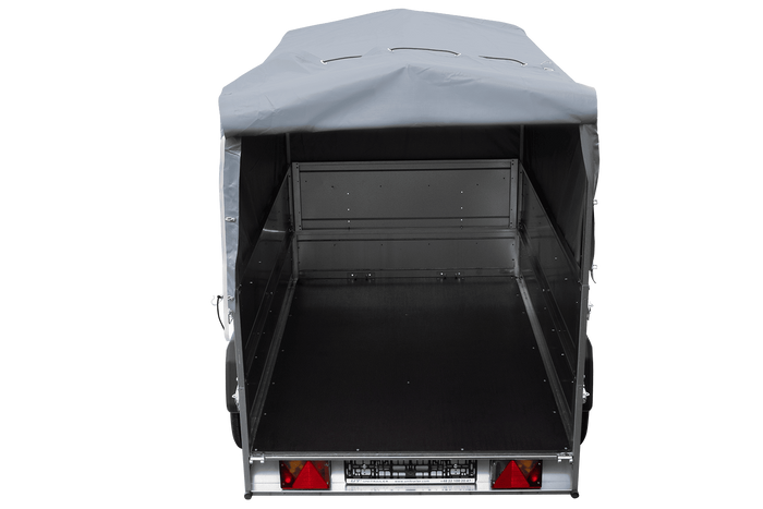 Lichte aanhangwagen op veren 200x125 UNITRAILER GARDEN 201/R KIPP met BIS zijwanden, H-800 frame en grijze afdekking