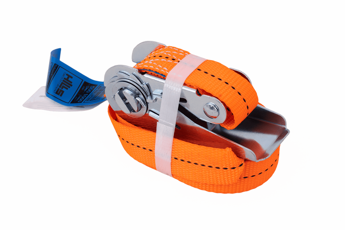 Set van vier HERMON 5m/25mm/1t hijsbanden met spanner, banden uit één stuk voor het vastbinden.
