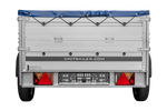 Autoaanhanger met aluminium zijwanden 200x125 Unitrailer Garden 201 KIPP ALU met BIS-zijwanden, H-0 frame en blauwe afdekking