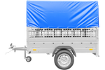 Lichte autoaanhanger tot 750 kg GARDEN TRAILER 201 KIPP met steunwiel, mesh zijkanten en H-800 frame met blauw zeildoek