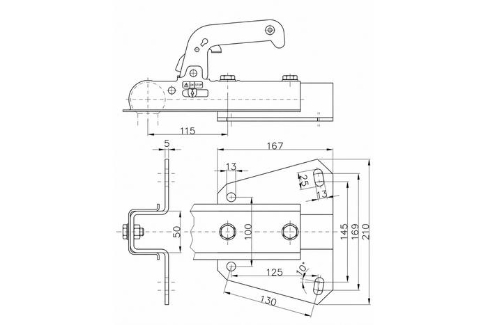 WINTERHOFF WW 8-G+V kogelkoppelingadapter voor 800 kg aanhanger met V-vormige dissel
