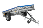 Enkelassige aanhanger met aluminium zijwanden 230x125 Unitrailer Garden 230 KIPP ALU met H-0 frame en blauwe afdekking