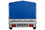 Enkelassige aanhanger met aluminium zijwanden 264x125 Unitrailer Garden 264 KIPP ALU met H-800 frame en blauwe afdekking