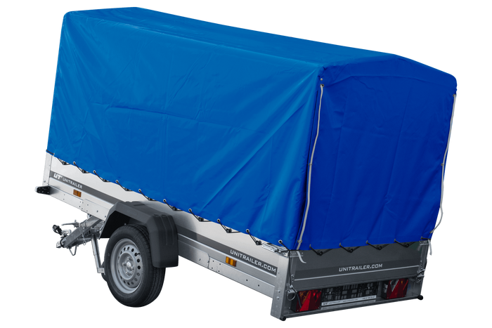 Autoaanhanger 264x125 UNITRAILER GARDEN 264 KIPP met H-1100 frame en blauwe hoes