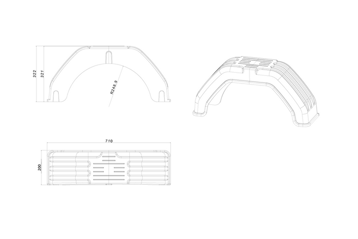 Aanhangwagen spatbord 13-14" vlakke wielkast 710/200mm