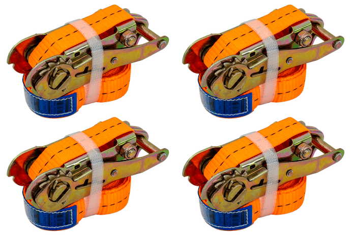 Set van vier UNITRAILER 4m/25mm/1t oranje transportbanden met spaninrichting