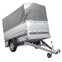 Enkelassige aanhanger op veren 230x125 UNITRAILER FORCE 230/R KIPP met BIS-zijwanden, H-800 frame en grijze afdekking