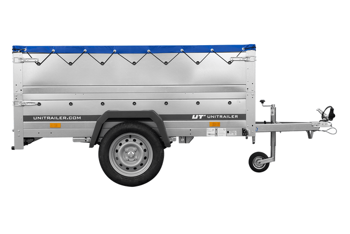 Lichte aanhangwagen op veren 200x125 UNITRAILER GARDEN 201/R KIPP met BIS zijwanden, H-0 frame en blauw zeil