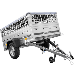 Garden trailer 200 kipp met steunwiel, gaaszijden en grijs plat dekzeil